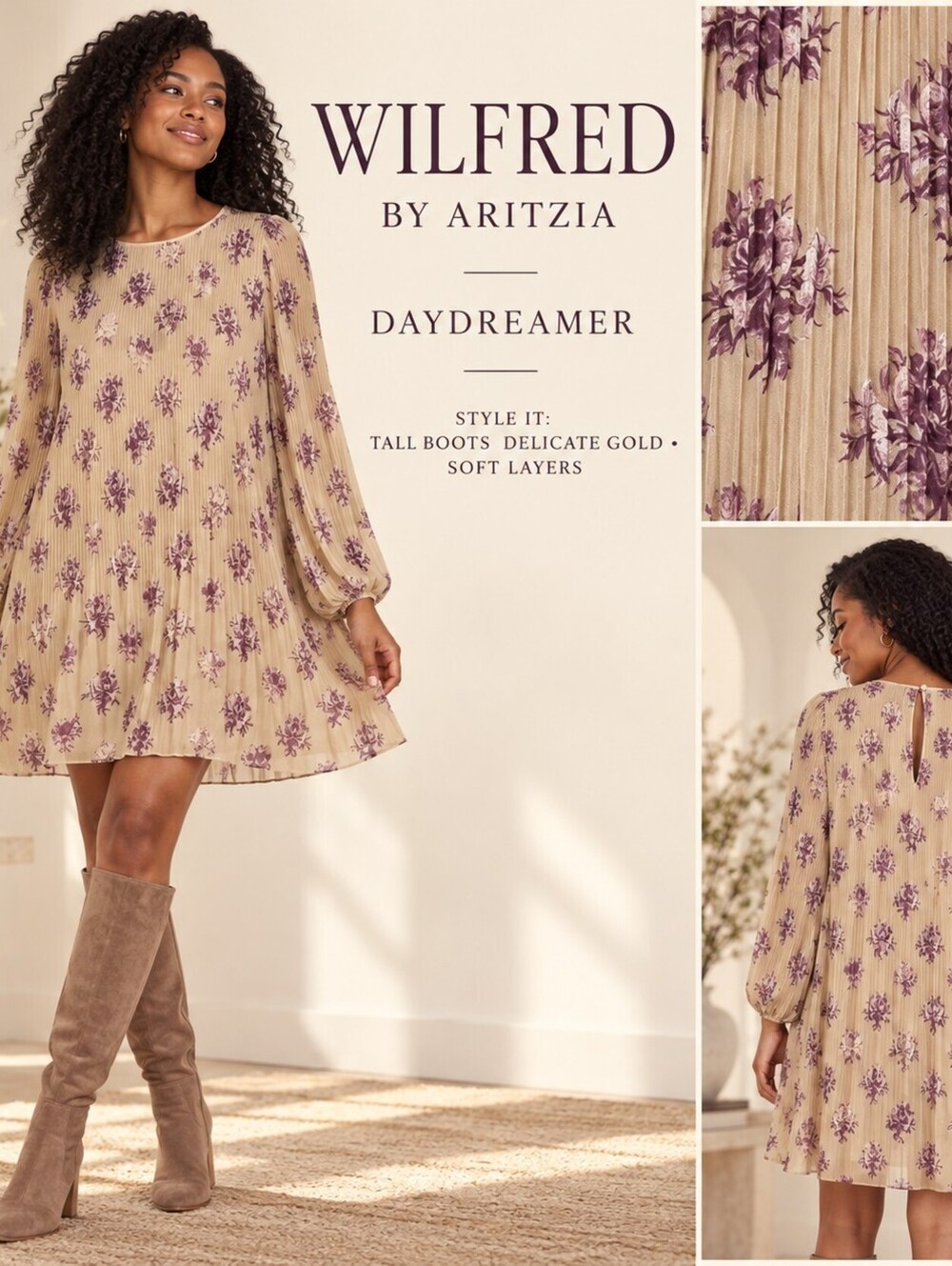 Aritzia Wilfred Daydreamer Floral Pleated Chiffon Mini Dress L Cottagecore